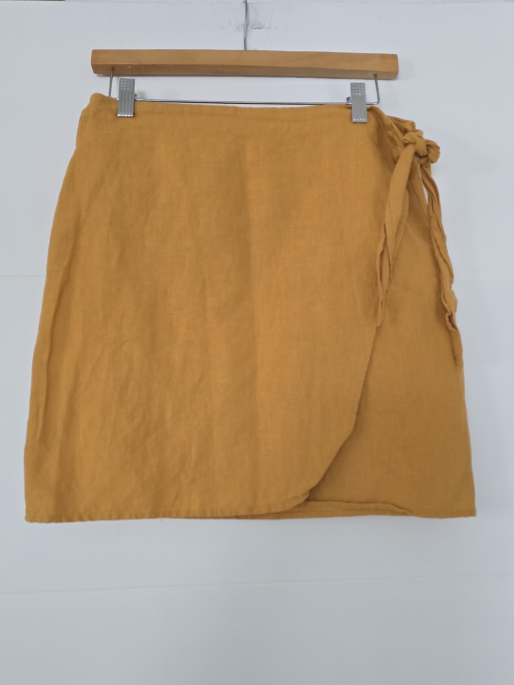 Zara Mustard Yellow 100% Linen Wrap Mini Skirt Side Tie Size Medium